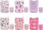 ALVABABY Baby Cloth Diapers 6 Pack with 12 Inserts One Size Adjustable Washable Reusable for Baby Girls and Boys 6DM26
